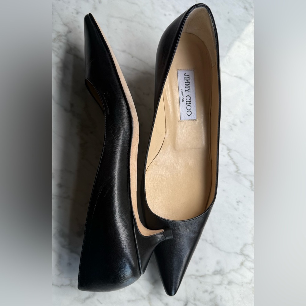 Jimmy Choo Black Leather Kitten Heels